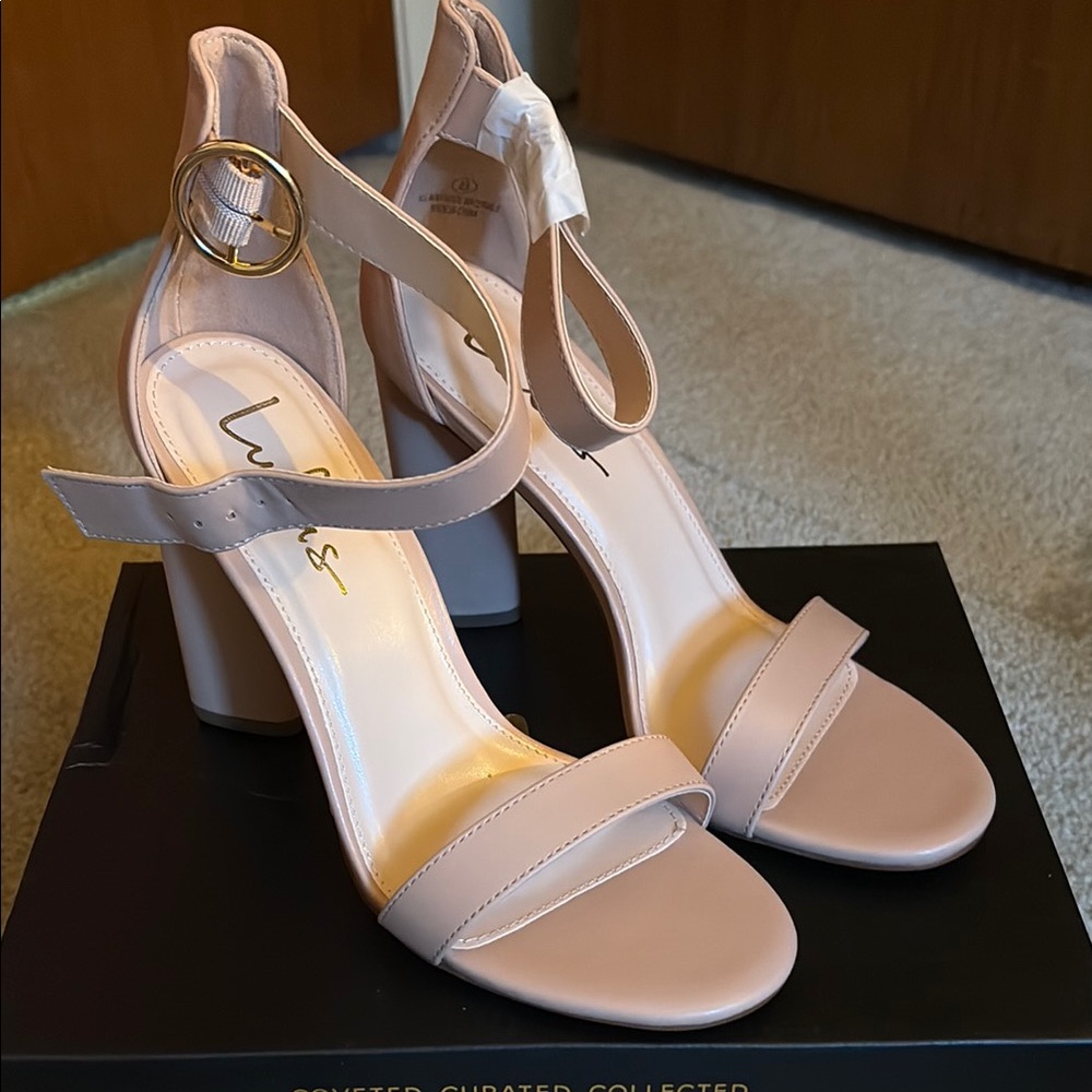 Lulu's Cream and Gold High Heel Sandals with Ankle Strap